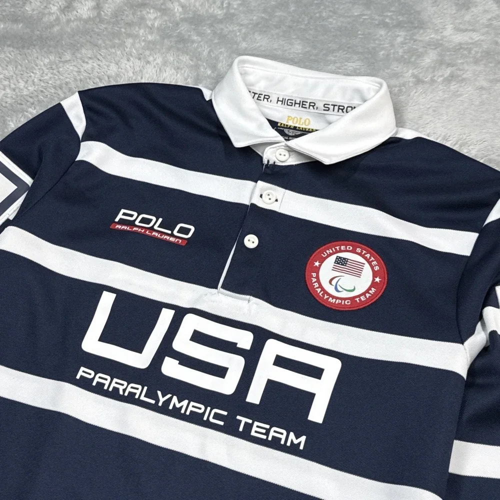 Polo Ralph Lauren Paralympic Team Polo Shirt Men Medium USA Striped Blue 2016